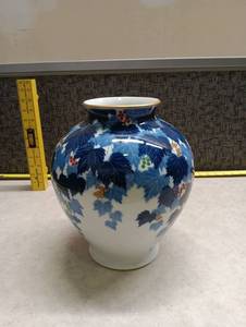 Blue and White Porcelain Vase with Grape Vine Decoration