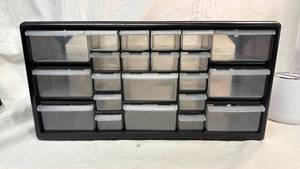 lot 3 image: Multi-Drawer Parts Storage Organizer Cabinet with Clear Bins
