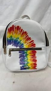 lot 9 image: Claires White Backpack Rainbow Tie-Dye Print w Gold-Tone Hardware