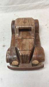 lot 21 image: Wooden Carved 1937 Ford Coupe Model Car - 8 Bumper-to-Bumper