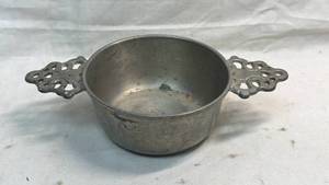 lot 22 image: Woodbury Pewterers Pewter Bowl with Ornate Handles