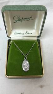 lot 30 image: Sherman Sterling Silver Saint Christopher Protect Us Pendant Necklace