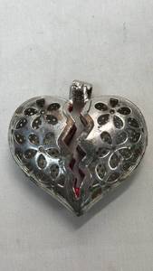 lot 64 image: Sindroz Silver-Tone Broken Heart Pendant w Rhinestones