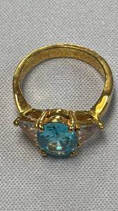 lot 67 image: Ring with Blue Topaz Center and Clear Side Stones