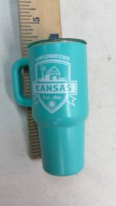 lot 89 image: Sunflower State Kansas Est. 1861 Turquoise Mini Travel Mug