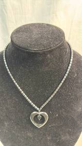 lot 96 image: Heart Pendant Necklace with Cube Bead Chain