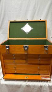 Eight Drawer Wood Tool Chest with Green Felt Lining and Mirror