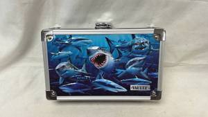 lot 181 image: Vaultz Shark Latch Carrying Case with Shark Artwork - 8x5x2.5