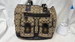lot 238 image: Coach Signature Jacquard Shoulder Bag with Leather Trim