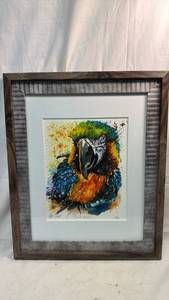 lot 280 image: Original Artwork by Darren Parker Parrot Head Signed, Limited Edition Watercolor 950 in a 17x14 Frame