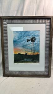 lot 282 image: Original Artwork by Darren Parker Sunset on the Prairie Signed Watercolor in a 17x14 Frame