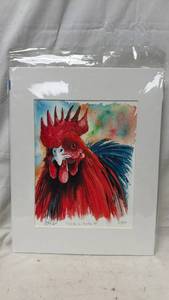 lot 297 image: Original Artwork by Darren Parker Cock-a-doodle-do Signed, Limited Edition Watercolor 250 - Unframed 9.5x7.5 print in a 14x11 Mat