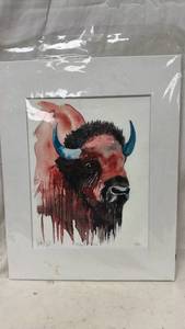 lot 299 image: Original Artwork by Darren Parker Buffalo Tears Signed, Limited Edition Watercolor 150 - Unframed 9.5x7.5 print in a 14x11 Mat