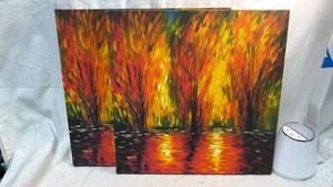 lot 302 image: 16x16 Canvas Prints - Forest Fire Reflection Scene 2-Piece Set