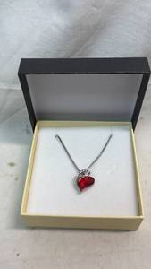 lot 399 image: SAIBOT Infinity Love Heart Pendant Necklace Red Crystal Silver-Tone