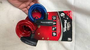 lot 409 image: Master Lock 6 ft Cable Lock 2-Pack - Red & Blue