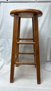 lot 437 image: Round Wood Bar Stool with Turned Seat