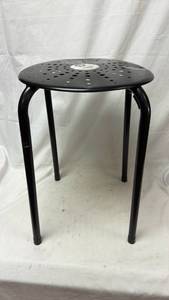 lot 438 image: Black Perforated Round Stool with Four Legs
