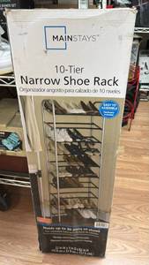 lot 444 image: Mainstays 10-Tier Narrow Shoe Rack 22 in W x 9 in D x 62 in H