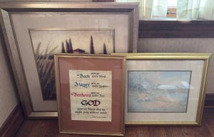 lot 1003 image: Metallic Finish Framed Wall Art 3 pieces Largest is approximately 32 inches Square