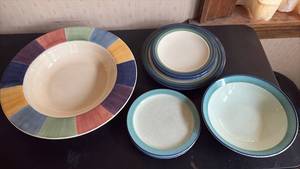 lot 1005 image: Stoneware Fruit Bowl (15 Diameter) and Pfaltgraff and Made in Japan Serving Bowl and Plates