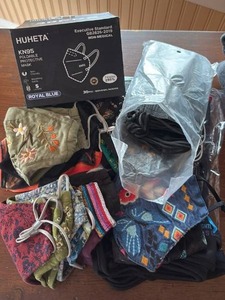 lot 1036 image: HUHETA KN95 Folding Protective Mask Royal Blue 30 pcs GB2626-2019 and Colorful Handmade Fabric Ear Loop Masks