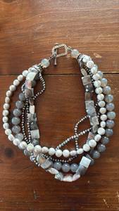 lot 1040 image: Amazing Faux Stone and Pearl Bead Multi Stand Necklace (comes with replacement beads and sueded storage)