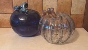 lot 1056 image: Large Glass Pumpkins, Blue & Green