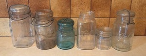 lot 1060 image: Ball Canning Jar Lot 6 Pieces Mixed Sizes with Wire Bail Handles