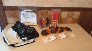 lot 1068 image: Halloween Decorations, Costume Chef Hat, NEW Candles, Table Runner