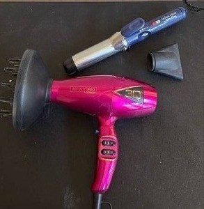 lot 2037 image: Conair Infinity Pro 3Q Hair Dryer with Diffuser and Precision Attachments. With Helen of Troy Ultra Heat Large Barrel Curling Iron