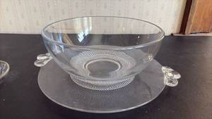 lot 2039 image: Vintage Duncan & Miller Serving Tray, Large Bowl and Relish Dish Bundle