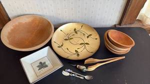 lot 2048 image: Vintage and Modern Serving Pieces Metallic Finish Platter is Approximately 14 Inches Diameter