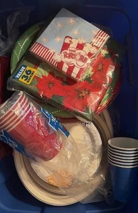 lot 5025 image: Large Box of Plates, Cups, Bowls, Napkins