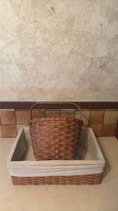 lot 4008 image: Woven Baskets One with Handle One with Fabric Liner