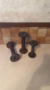 lot 4022 image: Wooden Thread Spools with Metal Trim