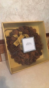 lot 4029 image: Pinecone Wreath with Gold Ribbon Bow