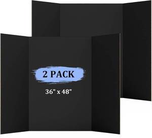 lot 11108 image: AKONEGE 2 Pack 36x48 Trifold Poster Board, Black Corrugated Cardboard