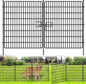 lot 11121 image: 15-Panel No-Dig Fence with Gate, 32in x 36ft, Metal Garden Edging, Black