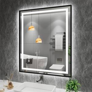 lot 11133 image: Amorho 36x30 LED Bathroom Mirror, Black Frame, Front & Backlit, Dimmable