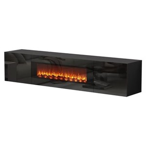 lot 11134 image: Black Floating TV Stand. Fireplace Not Included- 70-Inch Wood Entertainment Cent