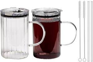 lot 11136 image: 20oz Glass Tumblers with Lids & Straws - Ribbed Design for Iced Coffee