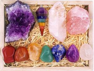 lot 11178 image: Crystals and Healing Stones Kit - Wooden Box, Chakra Rose Quartz, Amethyst
