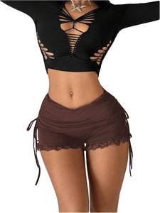 lot 11326 image: RoseSeek Womens Lace Ruched Low Rise Going Out Shorts Medium
