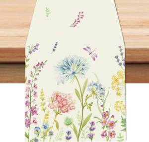 lot 11368 image: Bonhause Floral Table Runner 13x90 in Blue Purple Flowers Butterfly Decor