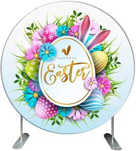 lot 11379 image: Renaiss Happy Easter Round Backdrop Cover 7.2 x 7.2 ft Fabric Blue