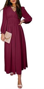 lot 11385 image: BLENCOT Womens Long Sleeve Tiered V-Neck Dress with Pleats & Ruffles Large