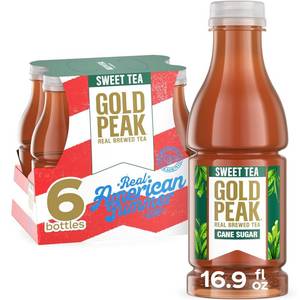 lot 11410 image: Gold Peak Sweet Tea, 16.9 fl oz, 6 Pack  44 mg caffeine per bottle