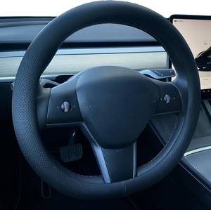 lot 11426 image: Nappa Leather Steering Wheel Cover for Tesla Model 3Y 2016-2026, Non-Slip