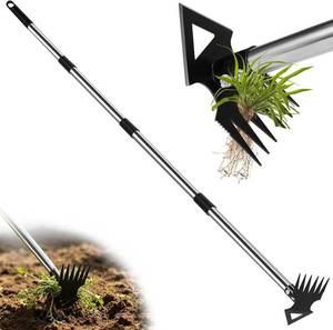 lot 11539 image: Weed Puller Tool with 56 Handle, 2-in-1 Weeder & Garden Hoe, Heavy-Duty